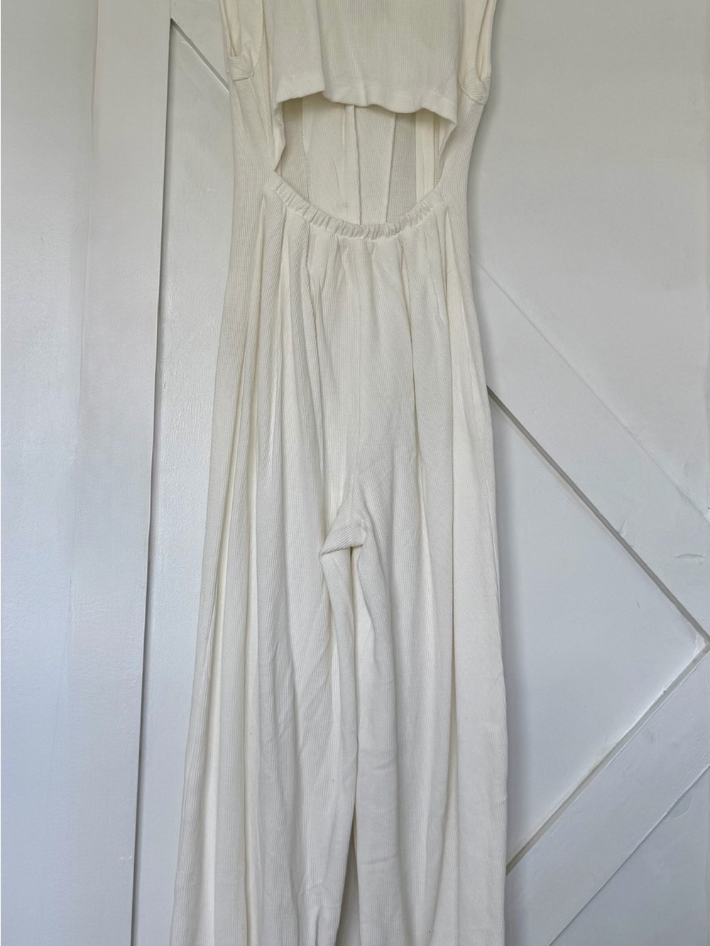 Free People Cream Wide-Leg Ribbed Jumpsuit